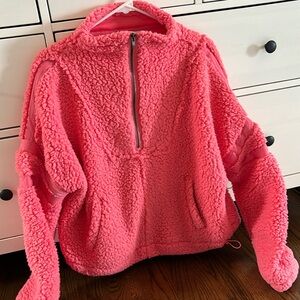 VICI Neon pink half zip Sherpa jacket